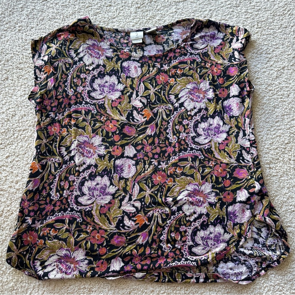 Joie 100% Linen Floral Top – Purple, Green & Red | Vintage Blouse Size Large
